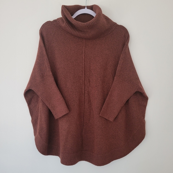LOFT Turtleneck Slouchy Poncho Style Knit XS Demure Brown Mocha Mousse - Picture 2 of 8